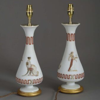 Pair of 19th century neo-classical opaline vase lamps