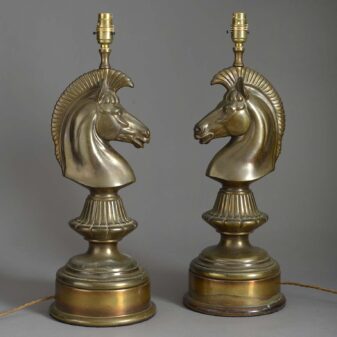 Pair of etruscan horse head lamps