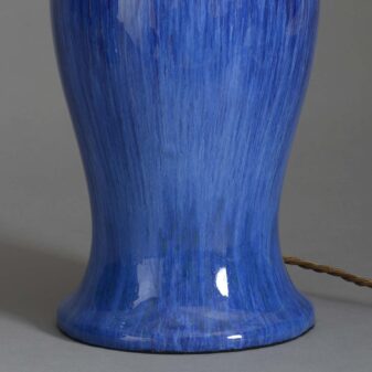 Pair of 20th century deep blue flambé glazed pottery vase lamps