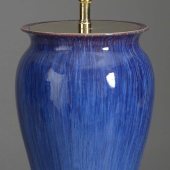Pair of 20th century deep blue flambé glazed pottery vase lamps