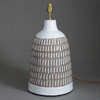 Incised pottery vase lamp