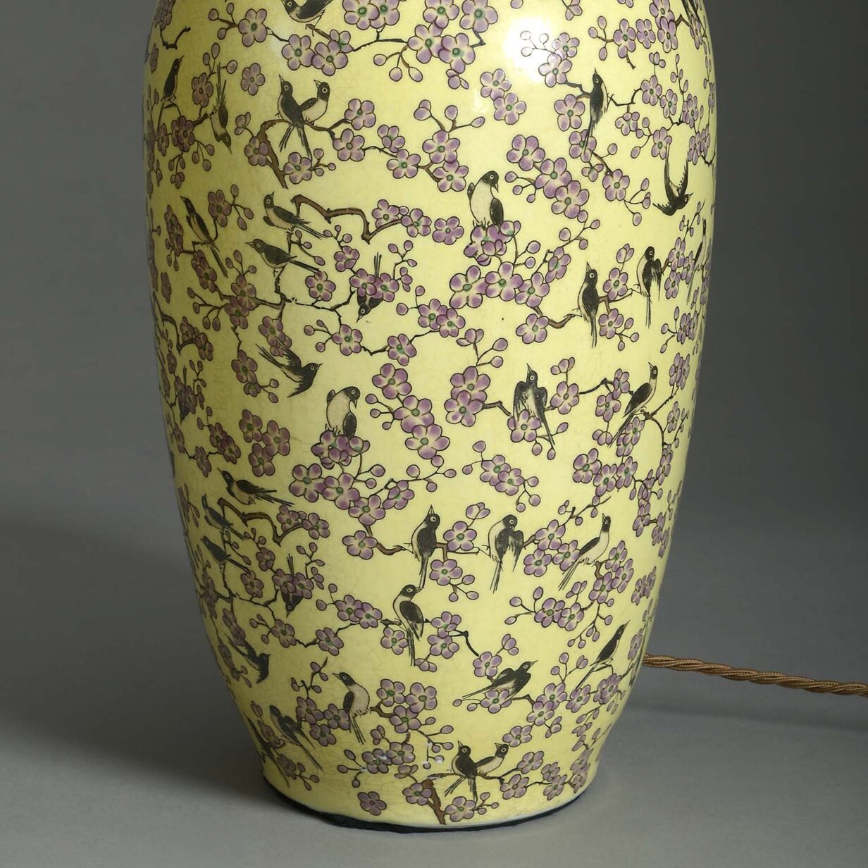 Pair of yellow porcelain vase lamps