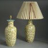 Pair of yellow porcelain vase lamps