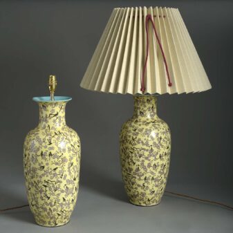 Pair of Yellow Porcelain Vase Lamps