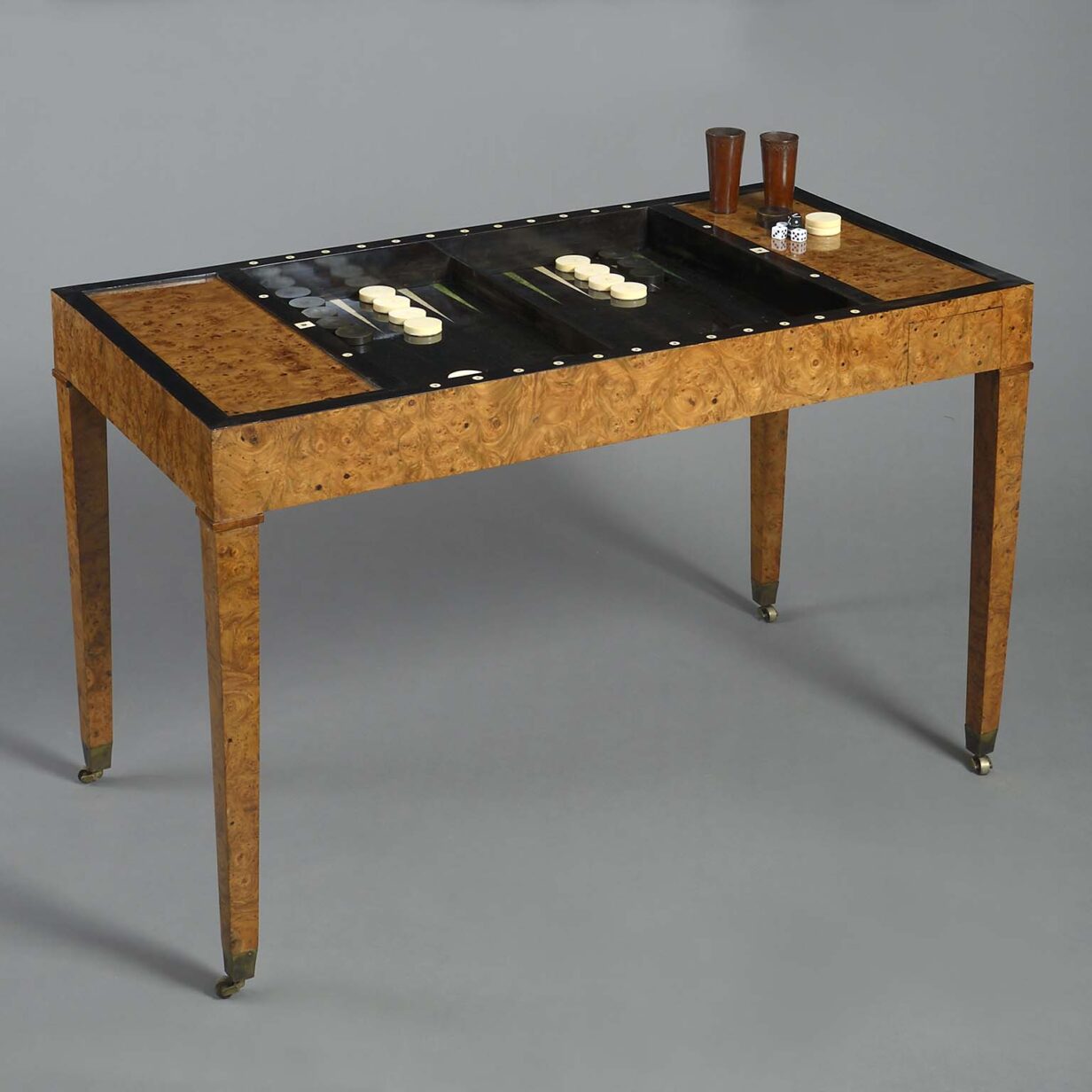 Rare late 18th century burr elm tric trac games table