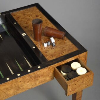 Rare late 18th century burr elm tric trac games table 6 Rare late 18th century burr elm tric trac games table