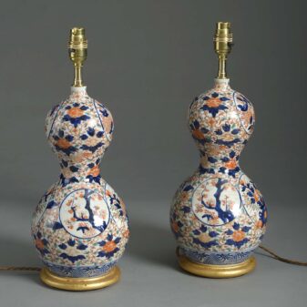 Pair of late 19th century meiji period imari porcelain gourd vases