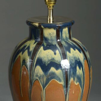 Pair of 20th century slop glazed art pottery vase lamps