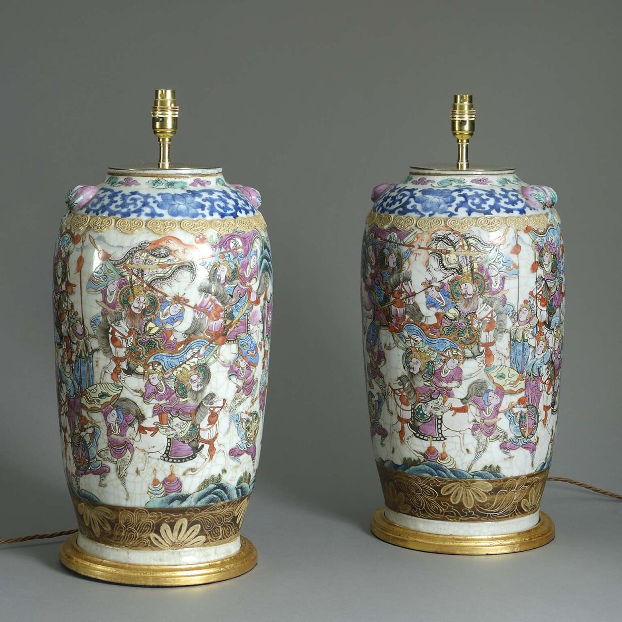 Pair of famille rose lamps