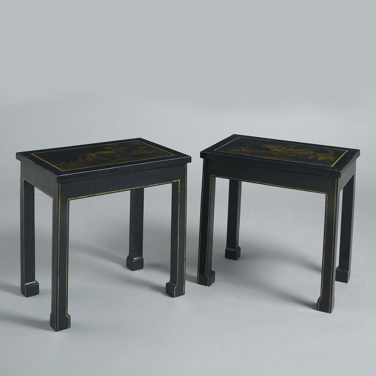 Pair of black lacquer low tables