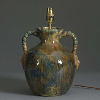 Two handled art pottery vase lamp
