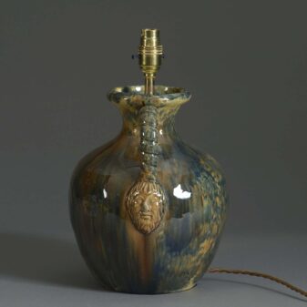 Two-handled pottery vase lamp