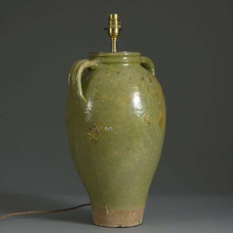 Green glazed pottery vase lamp
