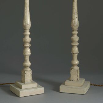 Tall pair of early 19th century turned and painted spindle table lamps