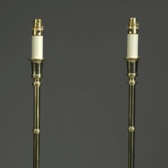 Pair of late 19th century tall brass candlestick lamps