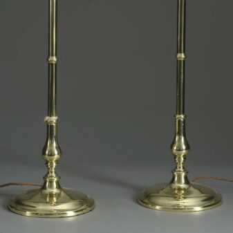 Pair of tall brass candlestick lamps