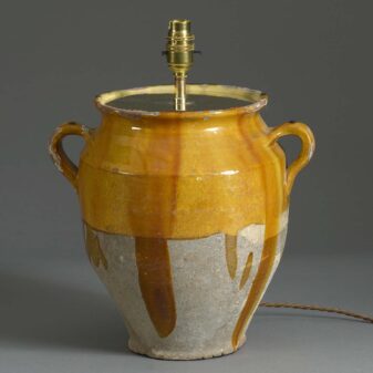 19th century ochre glazed confit jar lamp