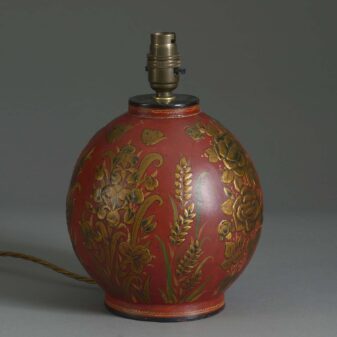 Early 20th century bulbous kashmiri lacquer vase lamp