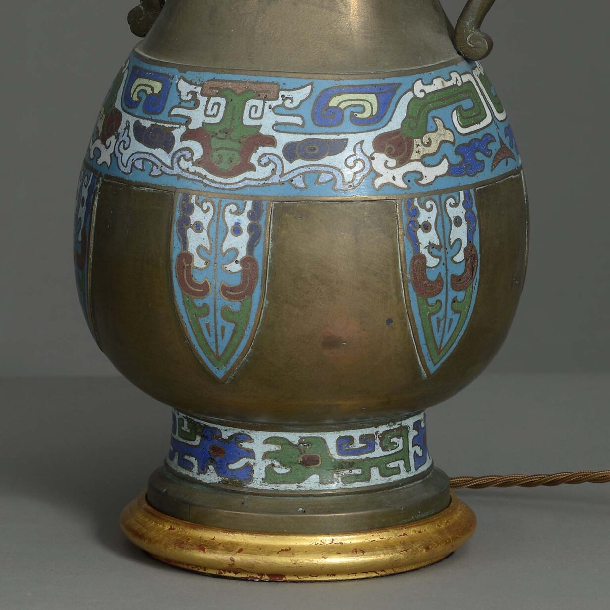 Pair of enamelled bronze vase lamps