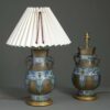 Pair of enamelled bronze vase lamps