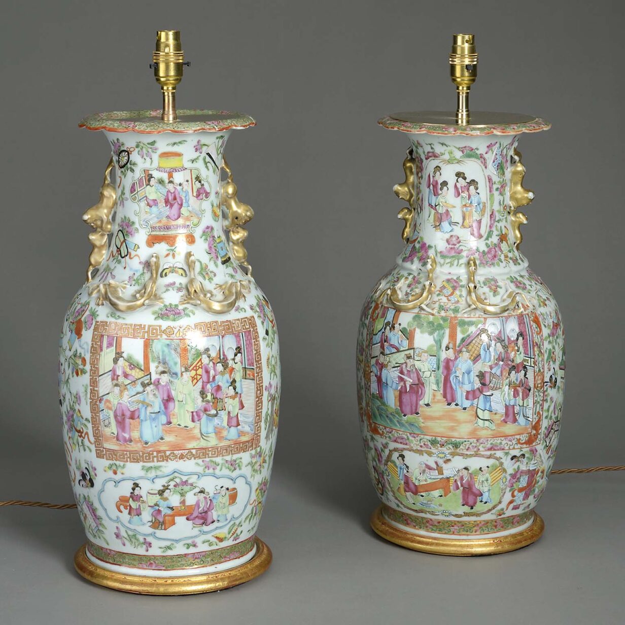 Pair of canton porcelain vase lamps