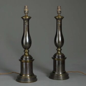 Pair of bronzed column lamps