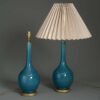 Pair of turquoise bottle vase lamps