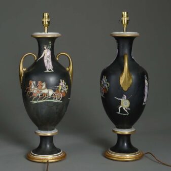 Pair of porcelain campagna vases in the classical taste as lamps