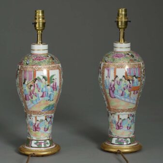 Pair of 19th century canton porcelain table lamps