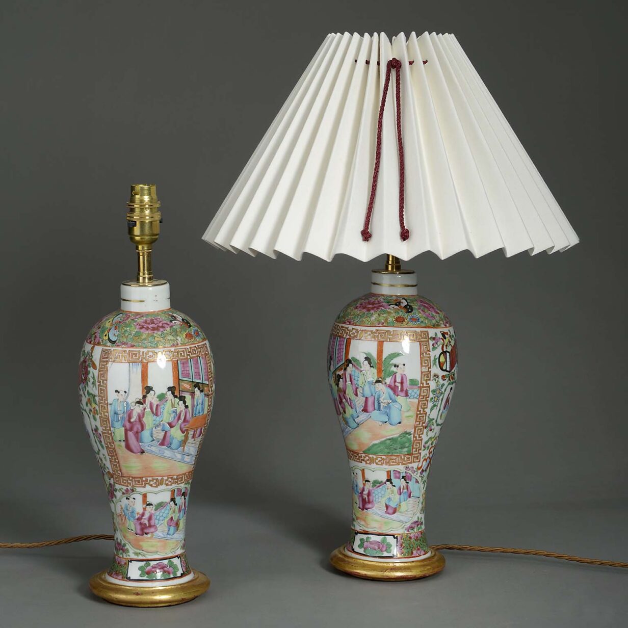 Pair of canton porcelain lamps
