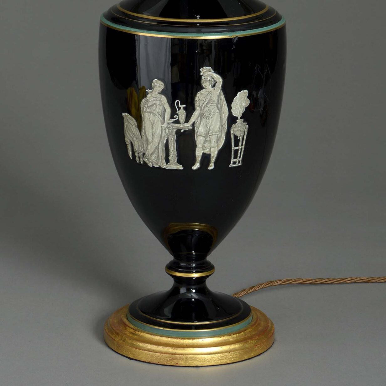 Black opaline glass vase lamp