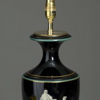 Late 19th century black opaline glass vase lamp