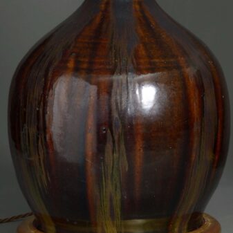 Pair of chocolate glazed vase lamps