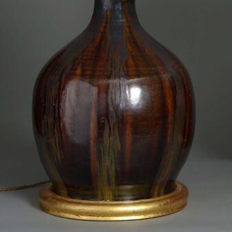 Large pair of chocolate glazed ceramic table lamps