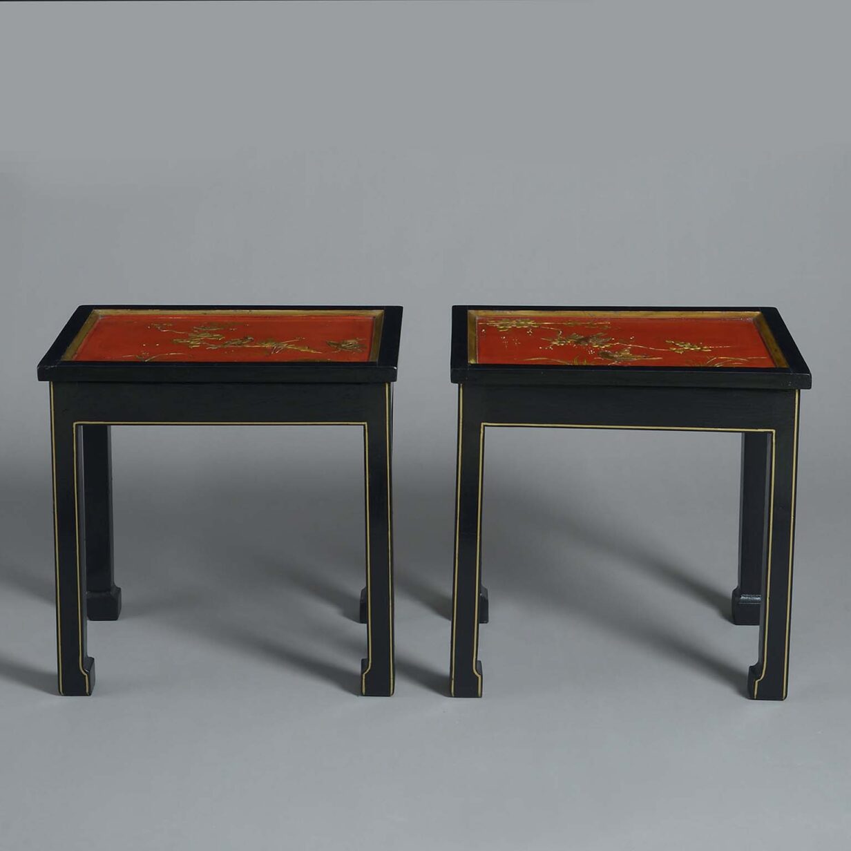 Pair of red lacquer low tables