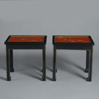 Pair of red lacquer low tables