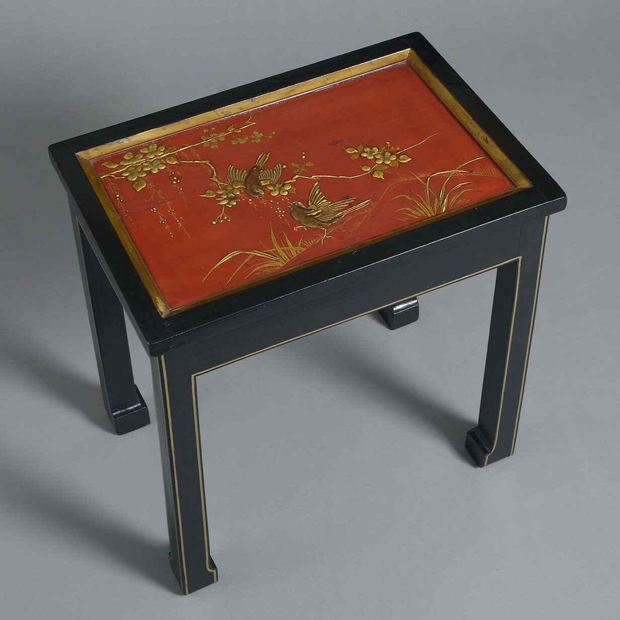 Pair of red lacquer end tables