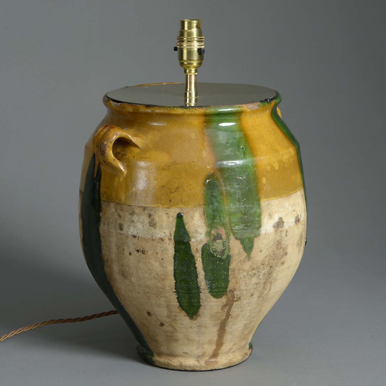 19th century ochre glazed jar lamp