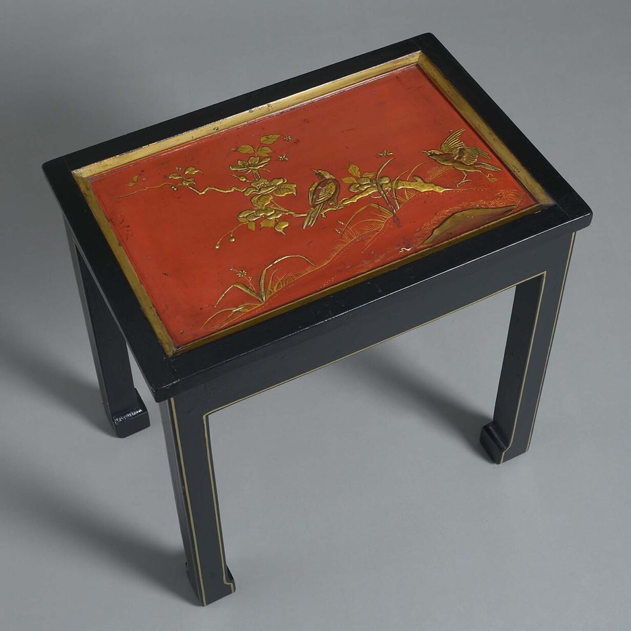 Pair of red lacquer end tables