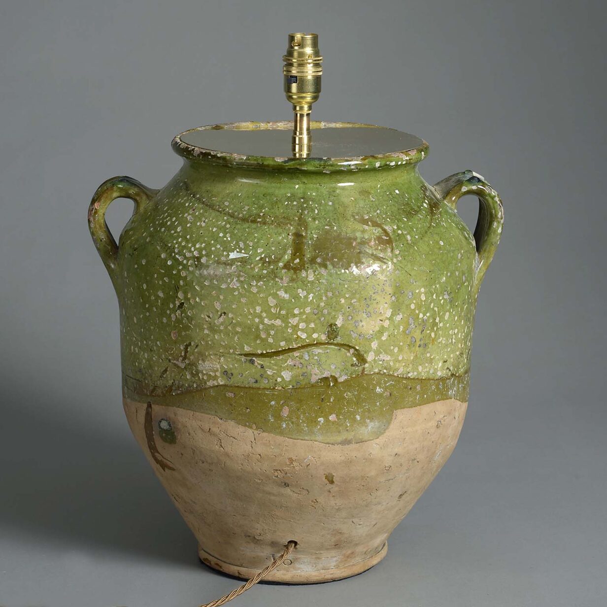 19th century green glazed confit pot lamp