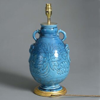 19th century turquoise glazed porcelain vase lamp