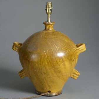 19th century ochre glazed pottery jar lamp