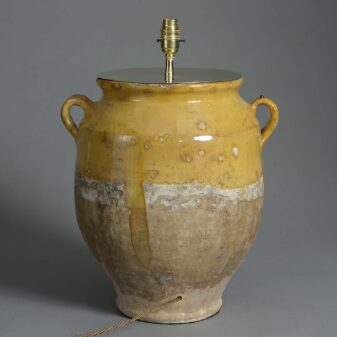 19th century ochre glazed confit pot lamp