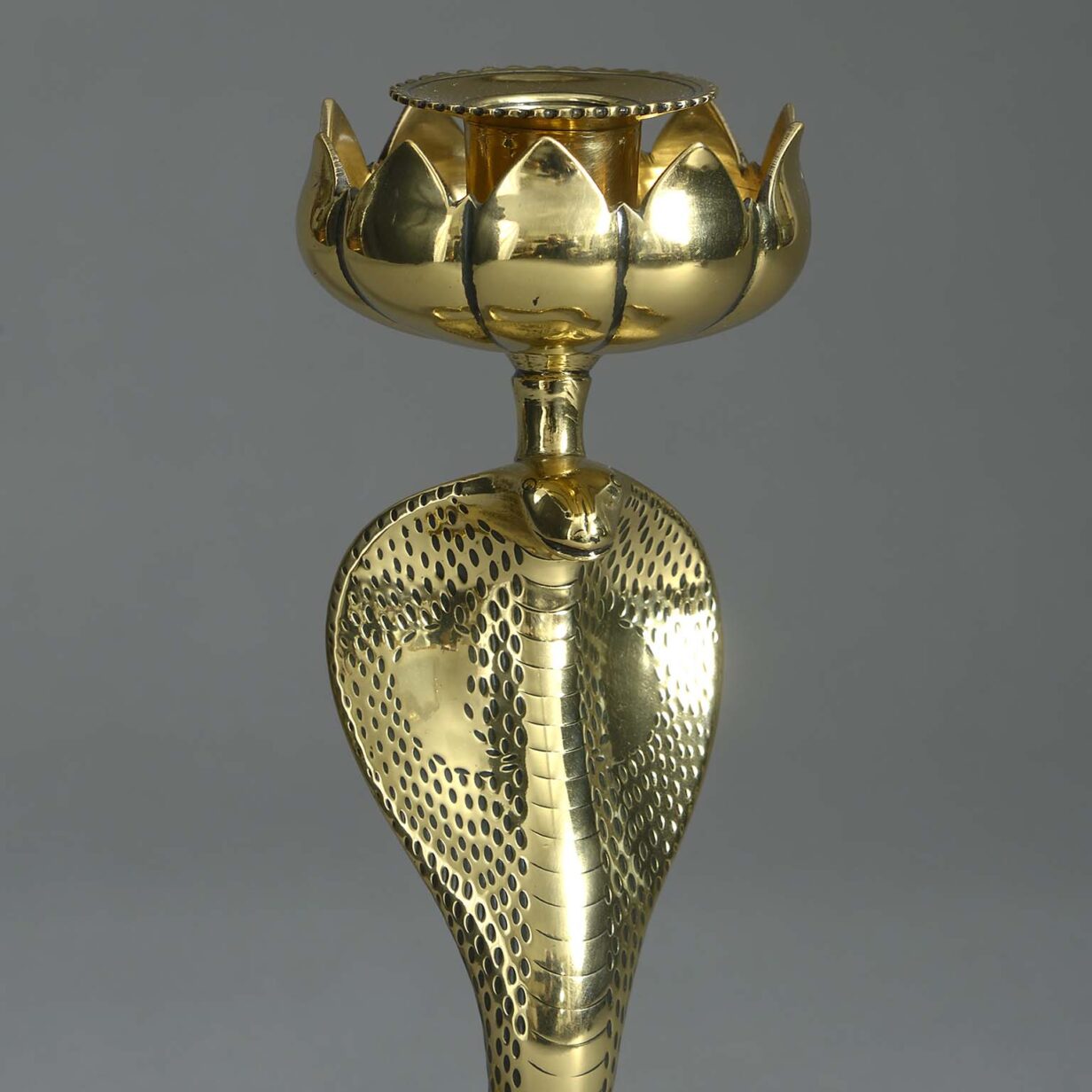 Pair of late 19th century brass serpent candlesticks