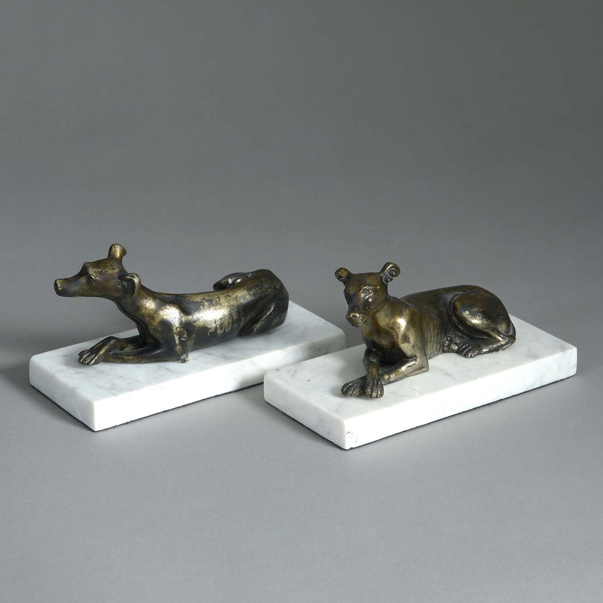 Pair of bronze whippets