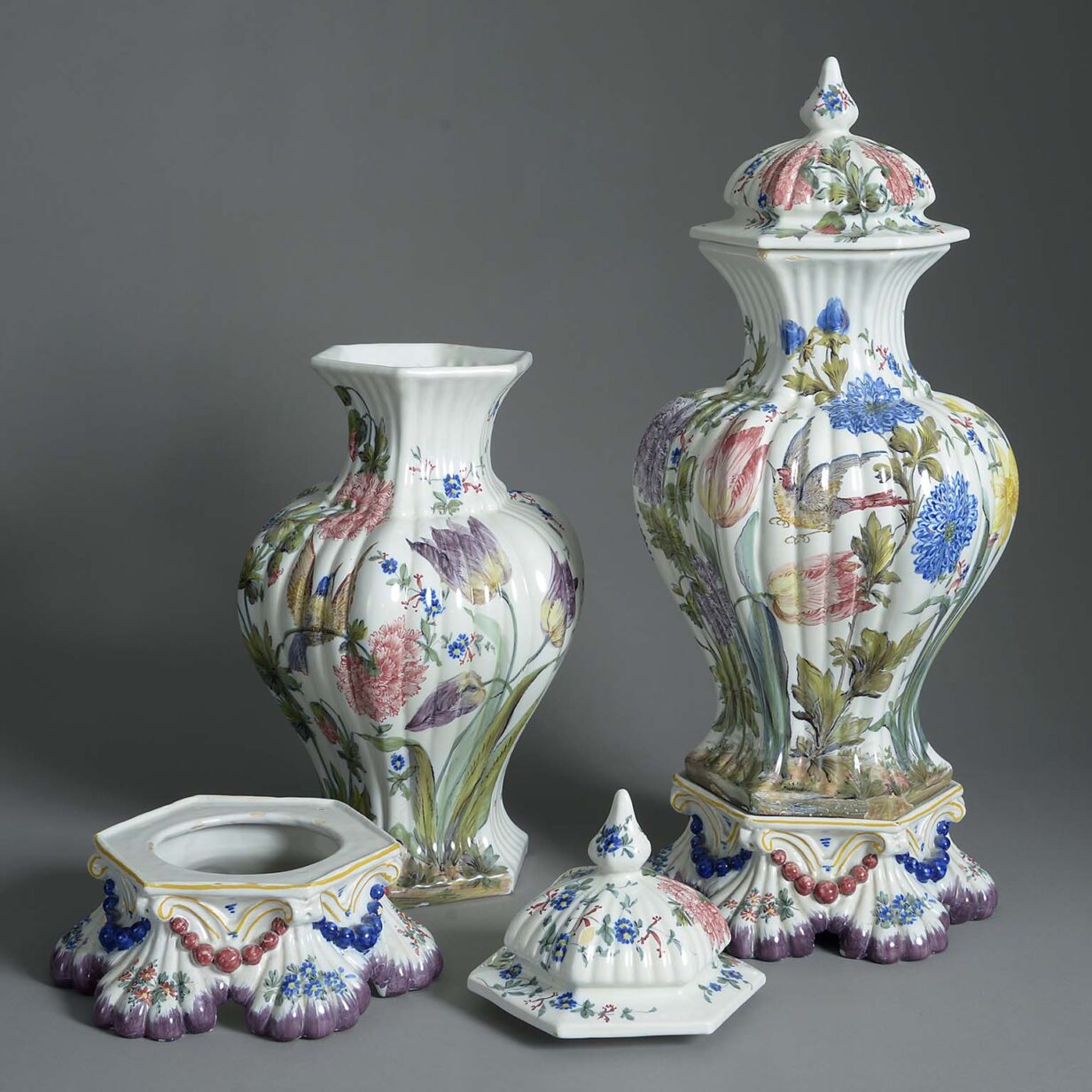 Pair of 19th century nove faience polychrome pottery vases