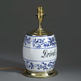 Early 20th century blue & white glazed jar lamp