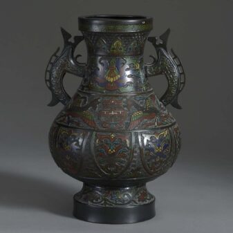 Pair of late 19th cetury champlevé enamelled bronze vases