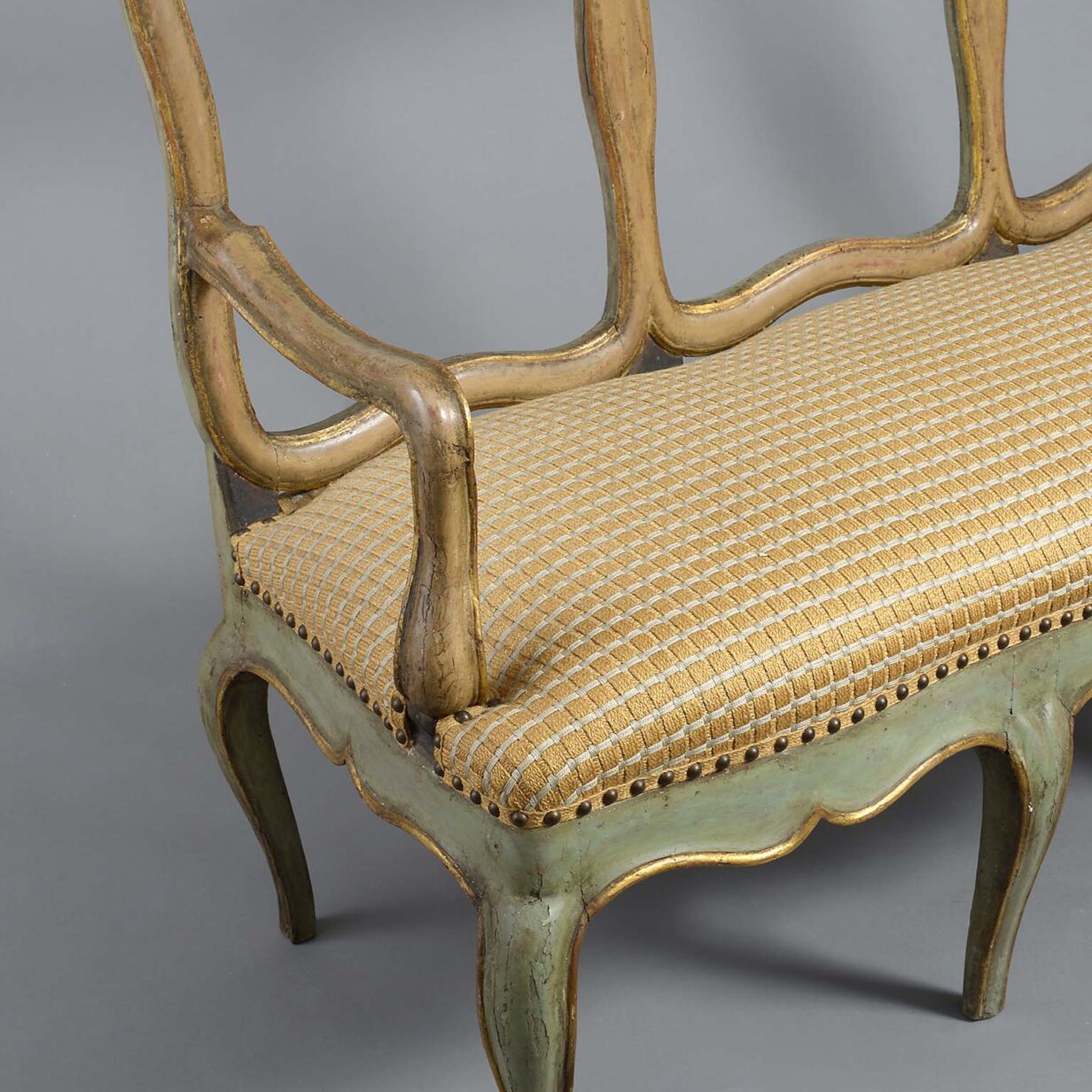Mid-18th century painted & parcel gilded venetian settee