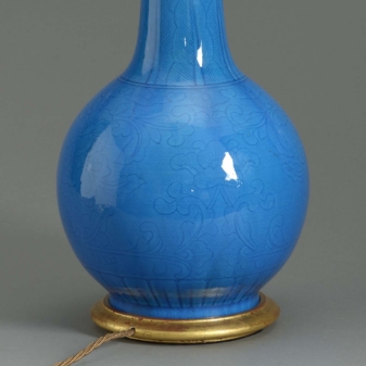 19th century turquoise glazed bottle vase lamp 6 Antique turquoise glazed vase lamp